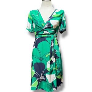Banana Republic 100% Silk Wrap Dress Tropical Green Blue 0